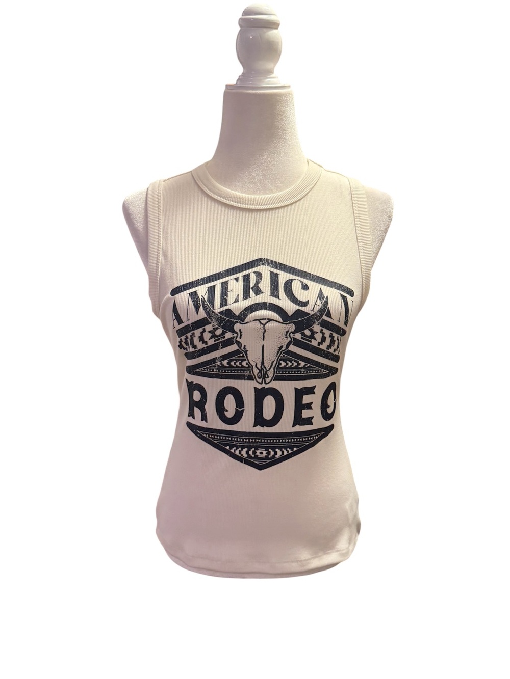 Shyanne American Rodeo Ribbed Tank Top Cream Western Graphic XS